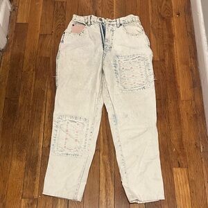 Vintage Light Wash Denim Jeans with Patchwork